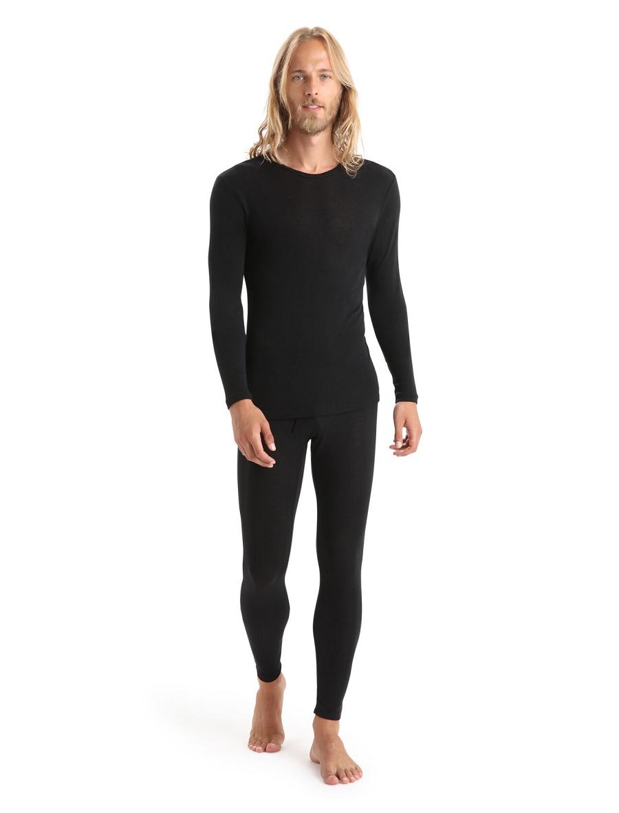 Black Men's Icebreaker Merino 175 Everyday Long Sleeve Crewe Thermal Top Base Layers | USA 1376KORI